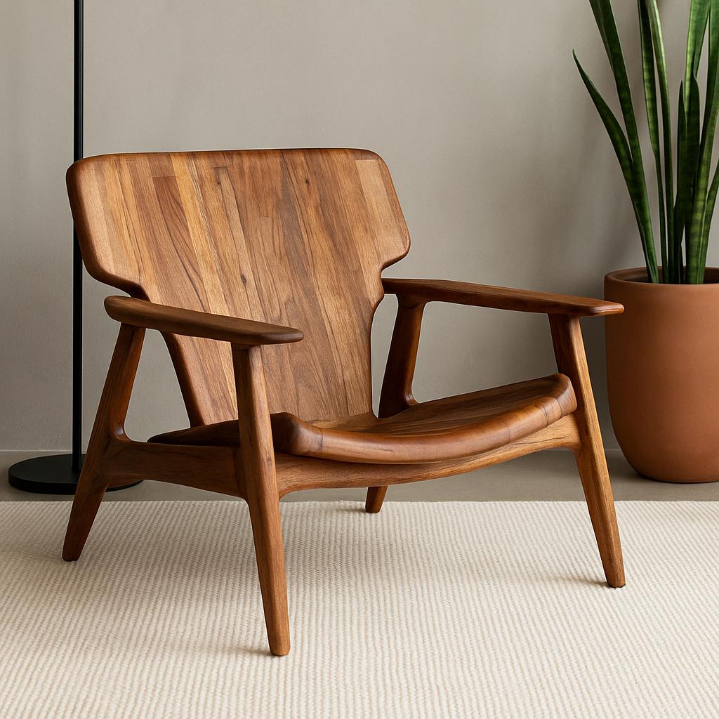 ATLAS - Chaise basse avec accoudoirs en noyer