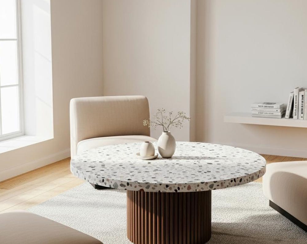 Solid wood coffee table with terrazzo top