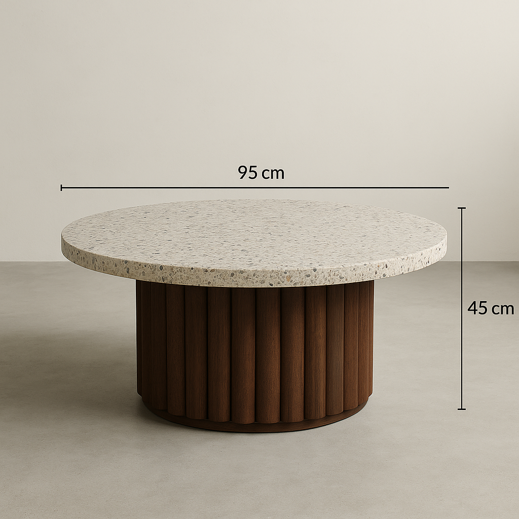 Solid wood coffee table with terrazzo top