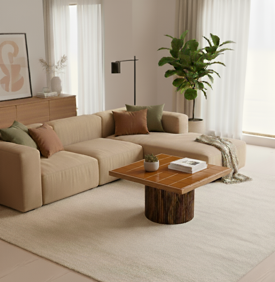 Table basse en noyer - Plateau en Zellige