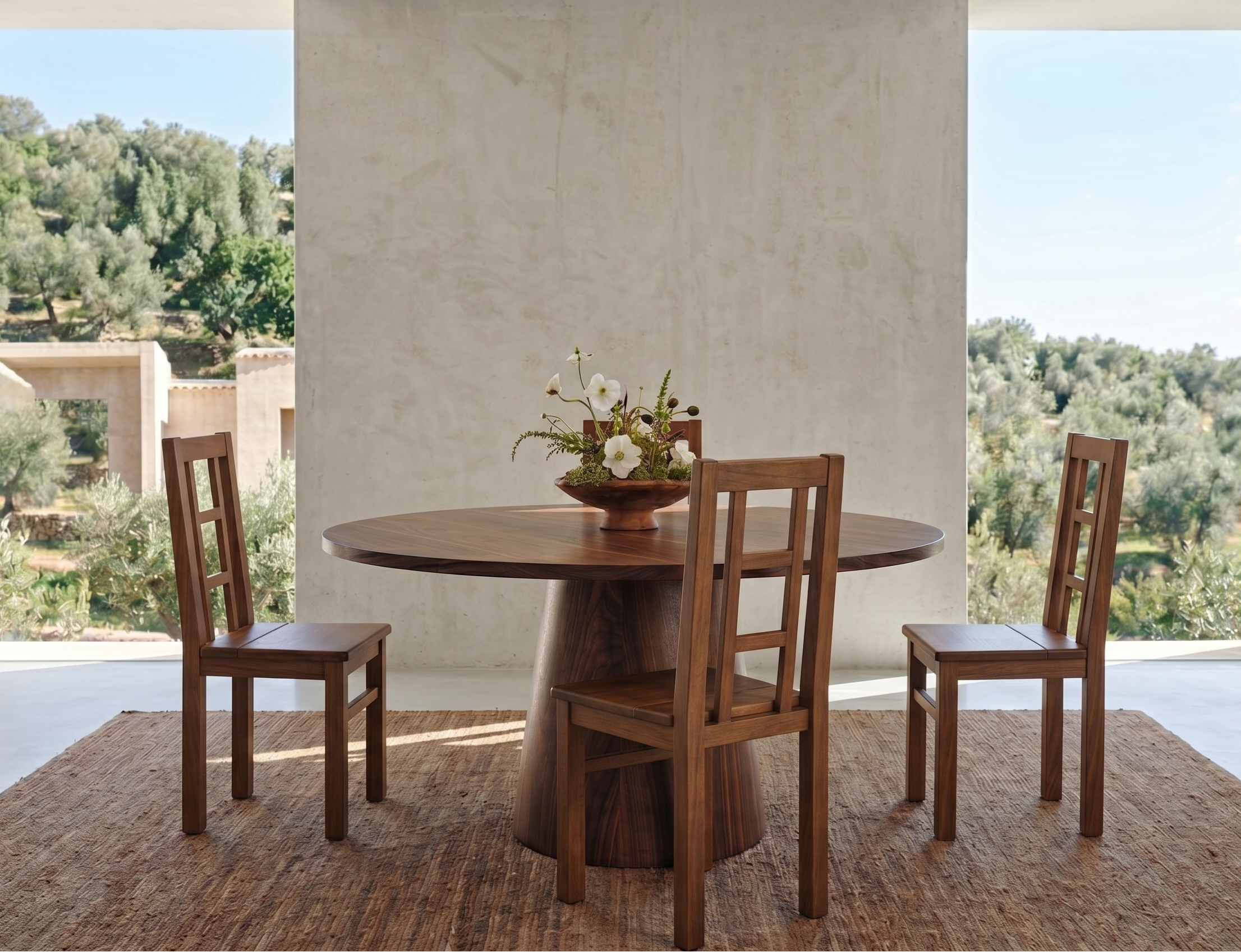 Table ronde en bois non massif et pied en cône