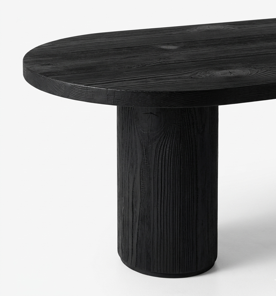 Table en bois massif et plateau ovale