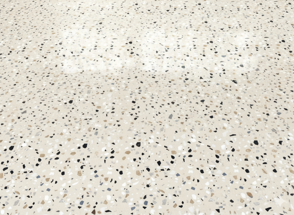 Table basse en bois massif et plateau en terrazzo