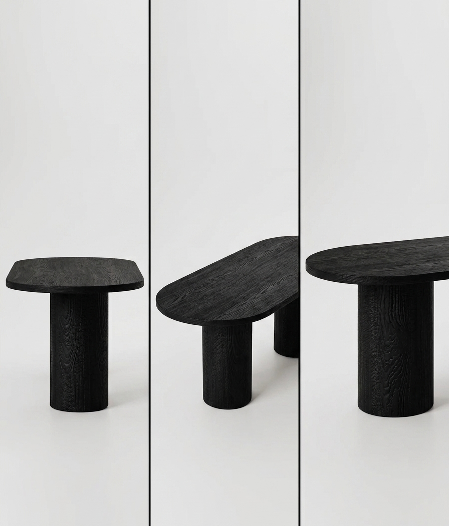Table en bois massif et plateau ovale