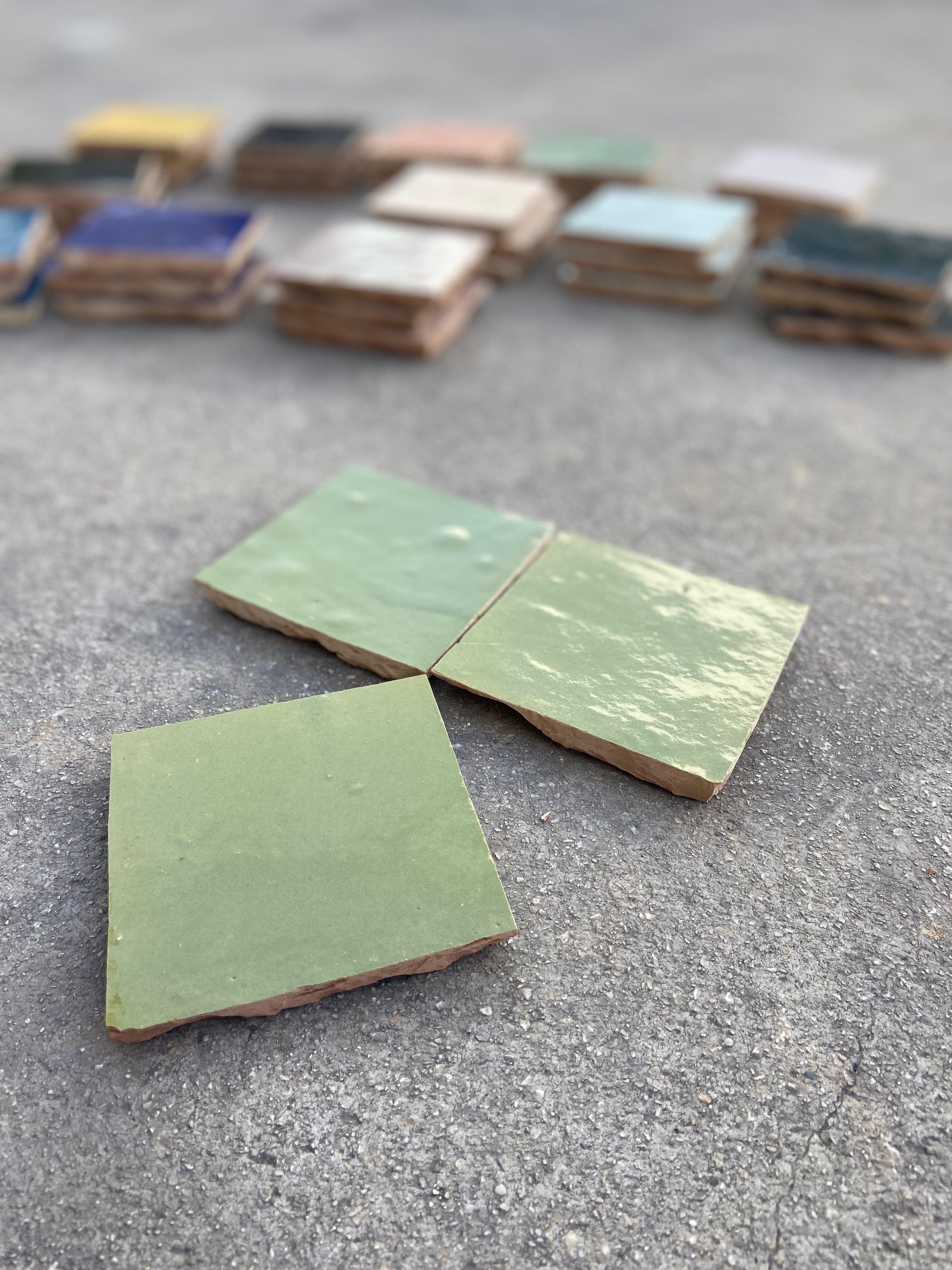 Zellige 10x10 cm - Vert Olive - Premium