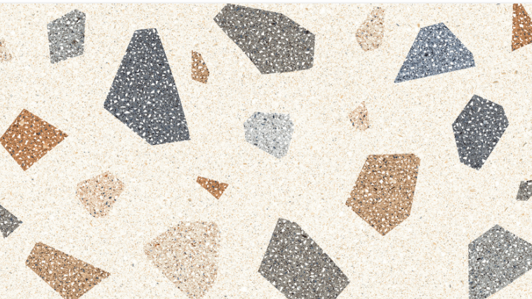 Table basse en bois massif et plateau en terrazzo