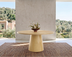 Table ronde en bois non massif et pied en cône