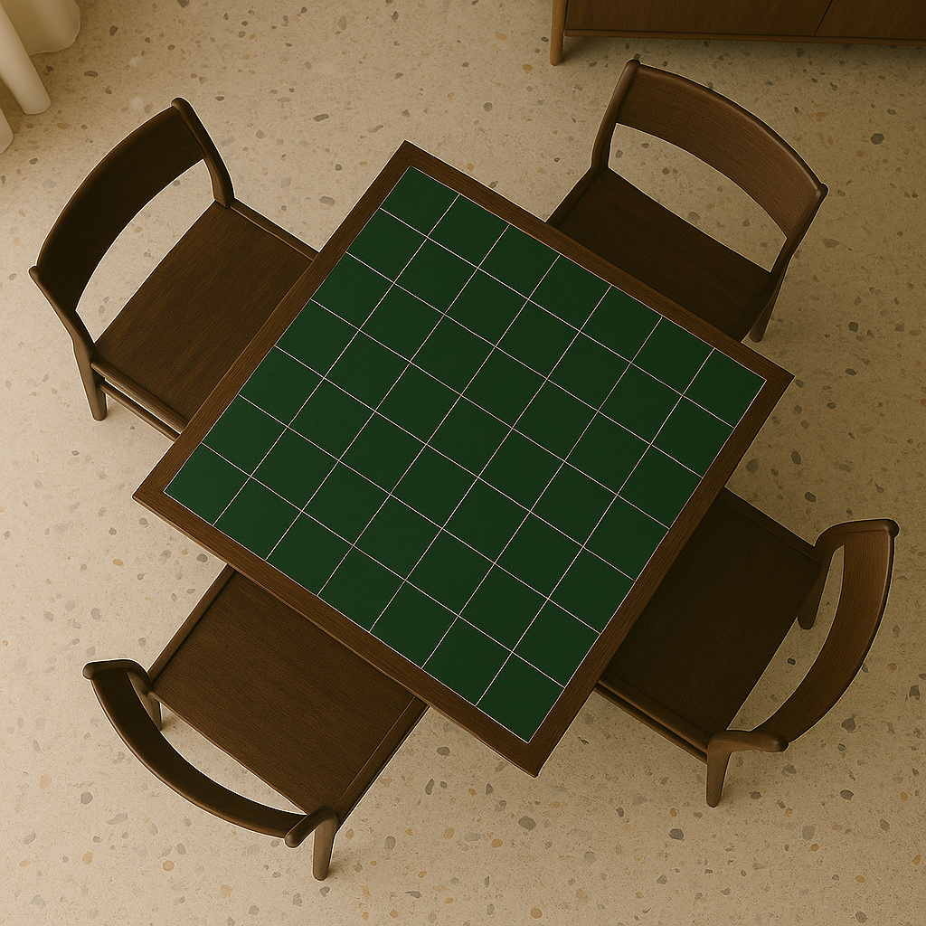 Table à manger en noyer et plateau en Zellij