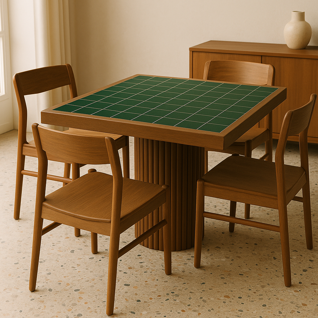 Table à manger en noyer et plateau en Zellij