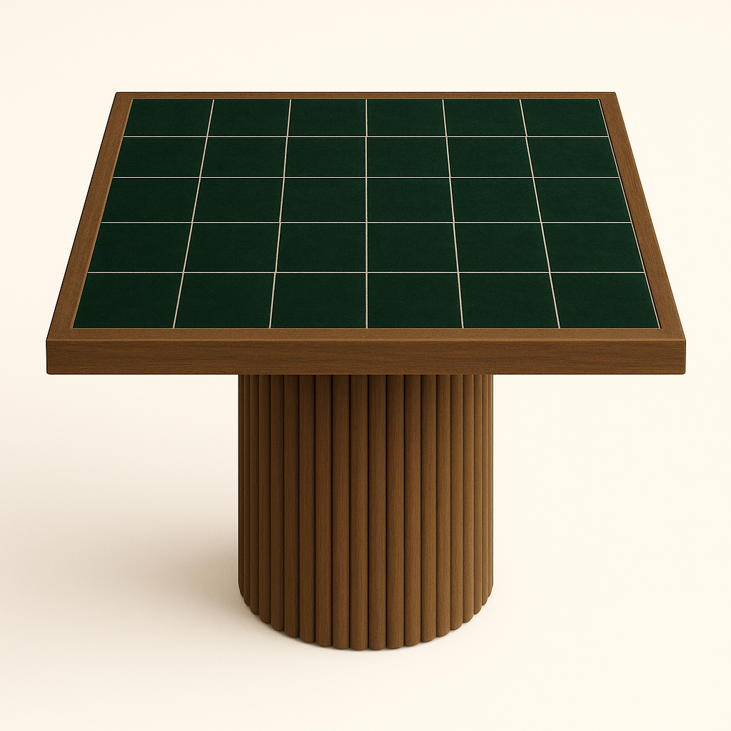 Table à manger en noyer et plateau en Zellij