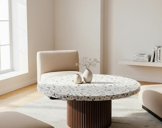 Solid wood coffee table with terrazzo top