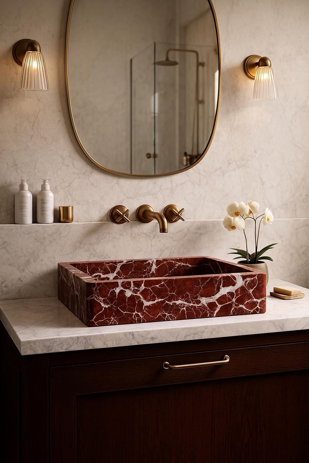 Vasque en marbre - rectangle - Rouge Royal