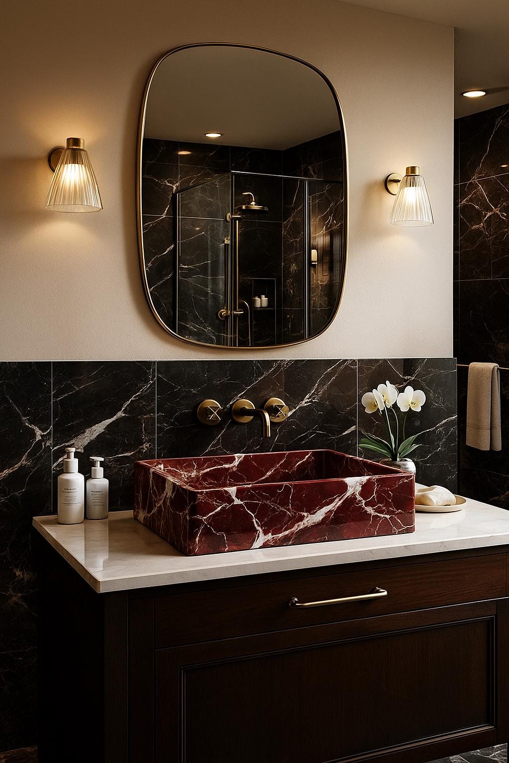 Vasque en marbre - rectangle - Rouge Royal