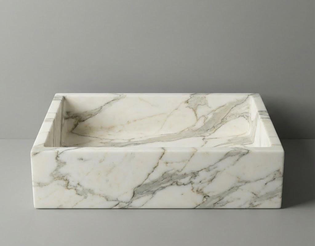 Vasque en marbre - rectangle - Blanc Calacatta