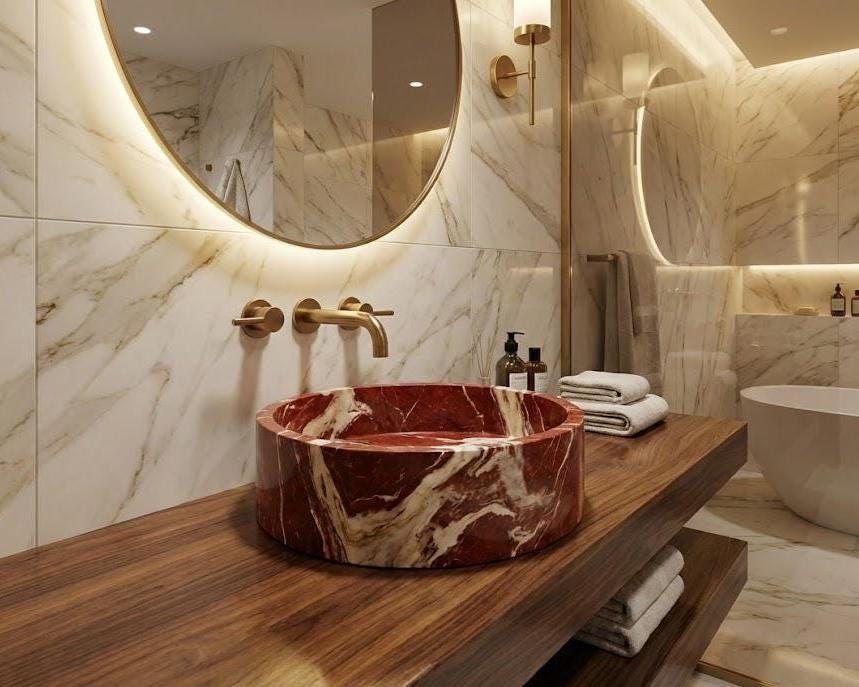 Vasque en marbre - ronde - Rouge Royal