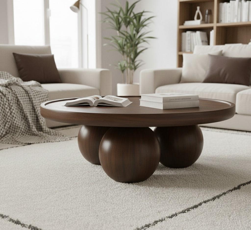 SPHERE - Table basse en noyer et piètement sculptural