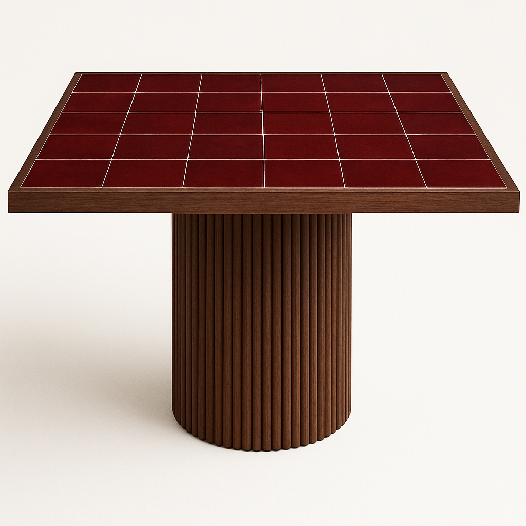 Table à manger en noyer et plateau en Zellij