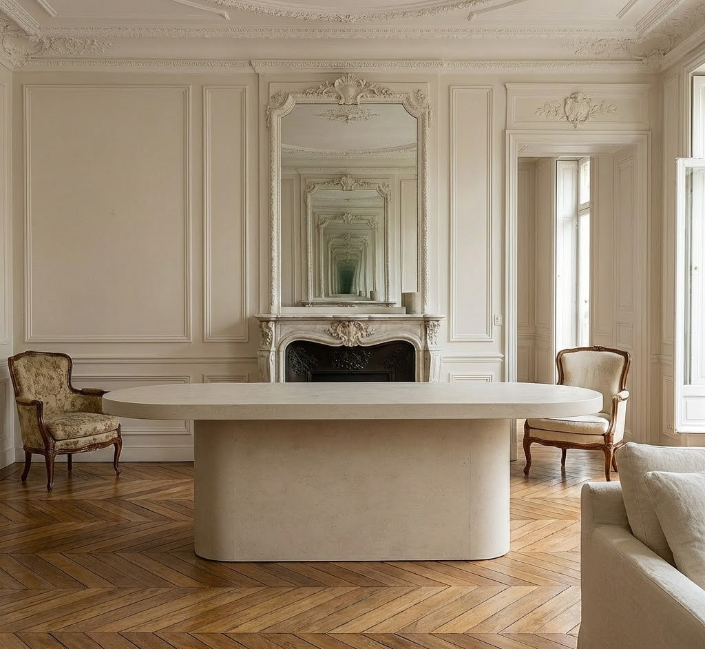 Table ovale en microciment pied central oval