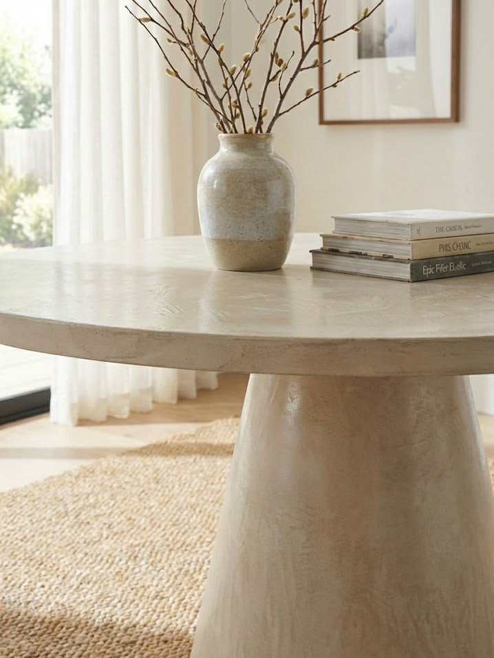 Table en microciment cirée & pied cône