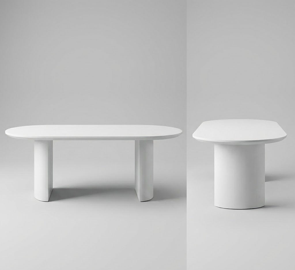 Table ovale en microciment ciré et pieds demi lune