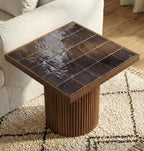 Table basse en noyer et plateau en zellige personnalisable