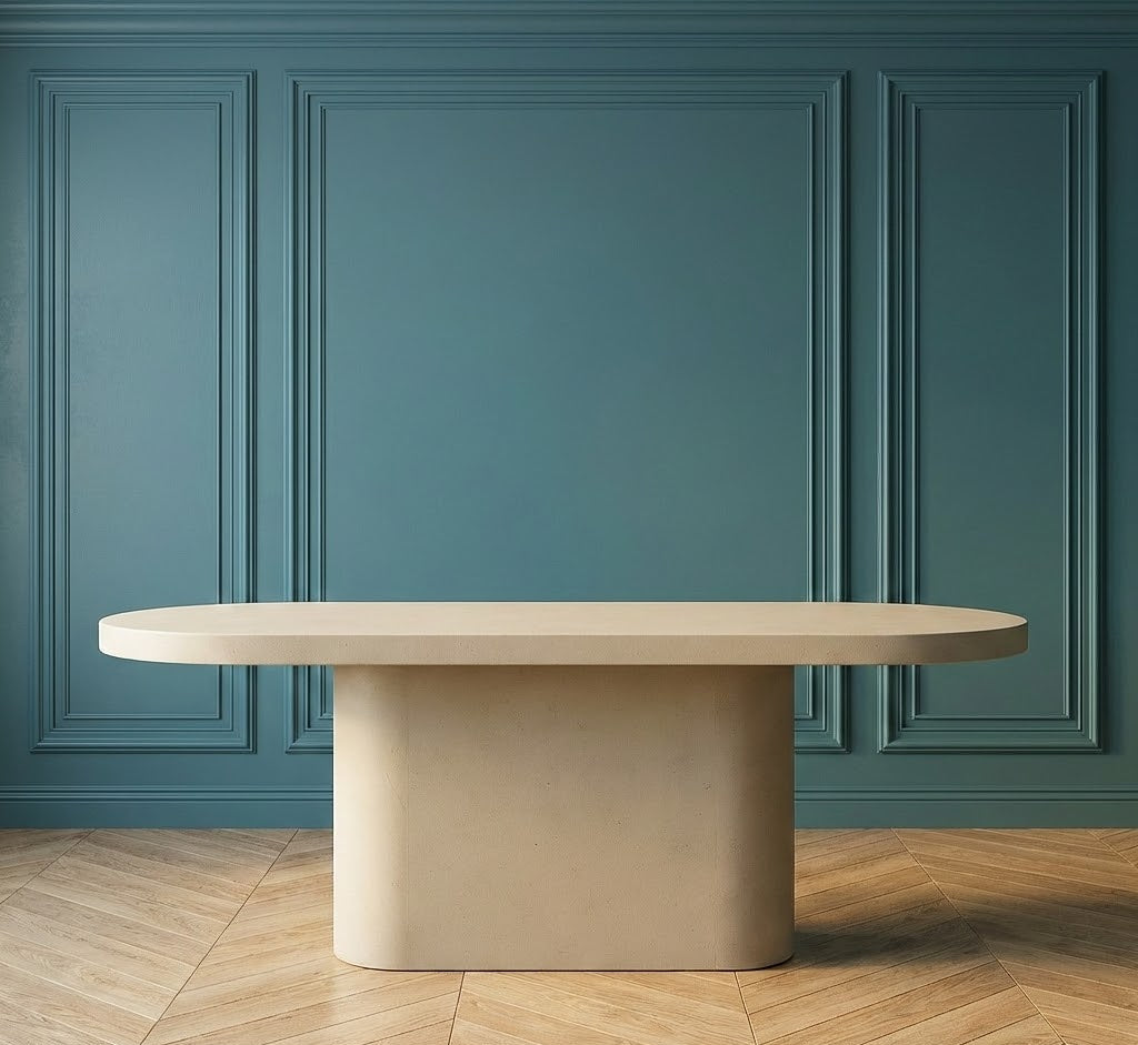 Table ovale en microciment pied central oval